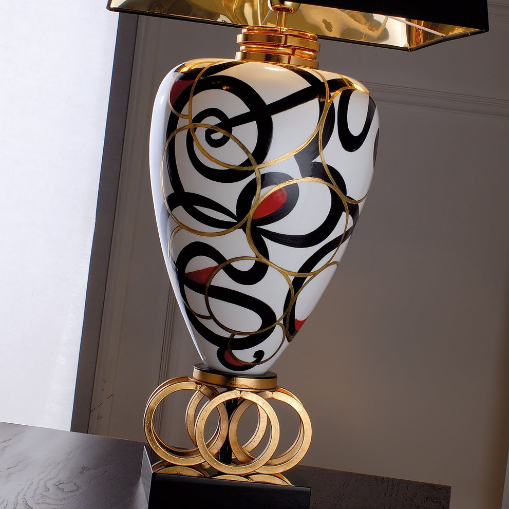 Exclusive Black And White Majolica Table Lamp by Tavilume - wood large table lamp, view 2