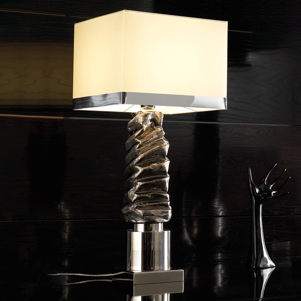 Exclusive Platinum Plated Majolica Table Lamp by Tavilume - brass large table lamp, view 1