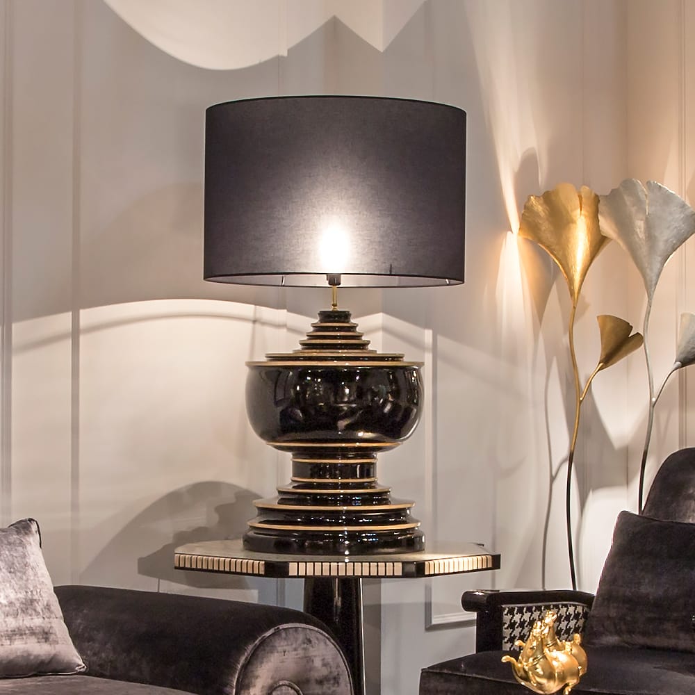 Large Black Lacquered Table Lamp by Tavilume - ceramic large table lamp, view 2
