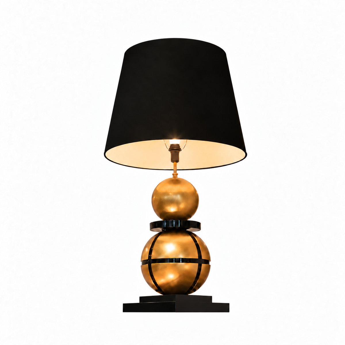 Luxurious Large Black Lacquered And Gold Leaf Orbs Table Lamp by Tavilume - fabric medium table lamp, view 1