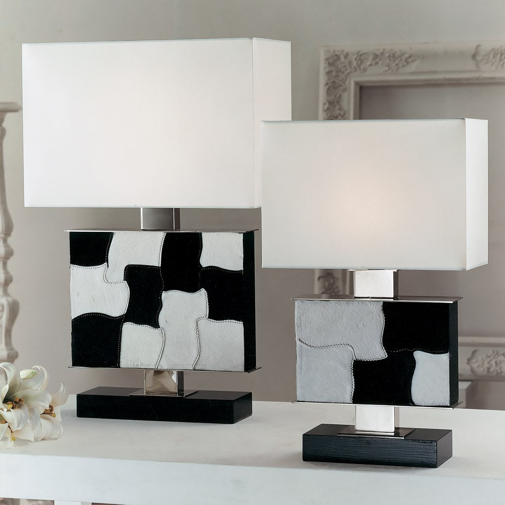 Small Contemporary Italian Black And White Hide Table Lamp by Tavilume - wood medium table lamp, view 3