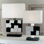Small Contemporary Italian Black And White Hide Table Lamp by Tavilume - wood medium table lamp, view 3