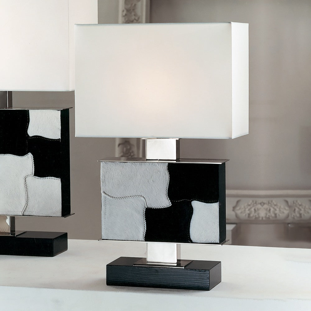 Small Contemporary Italian Black And White Hide Table Lamp by Tavilume - wood medium table lamp, view 1