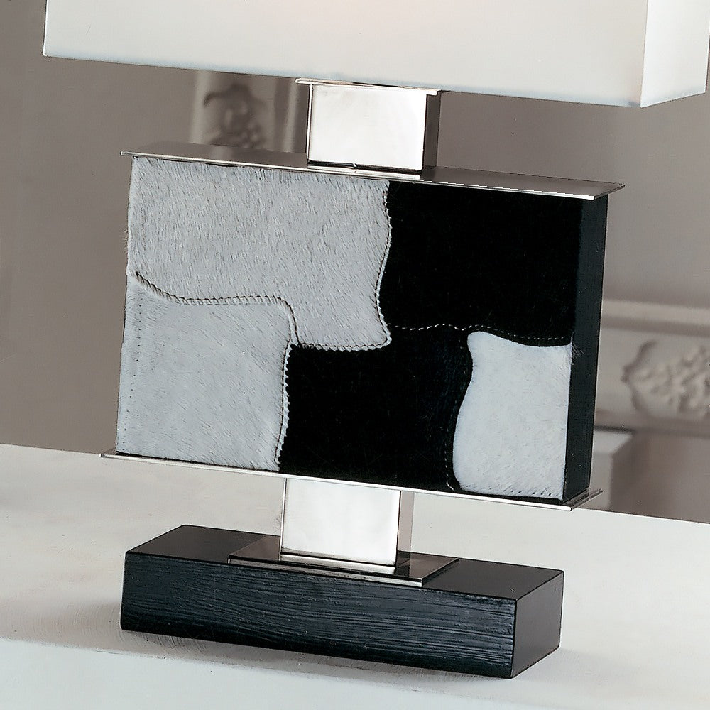Small Contemporary Italian Black And White Hide Table Lamp by Tavilume - wood medium table lamp, view 2