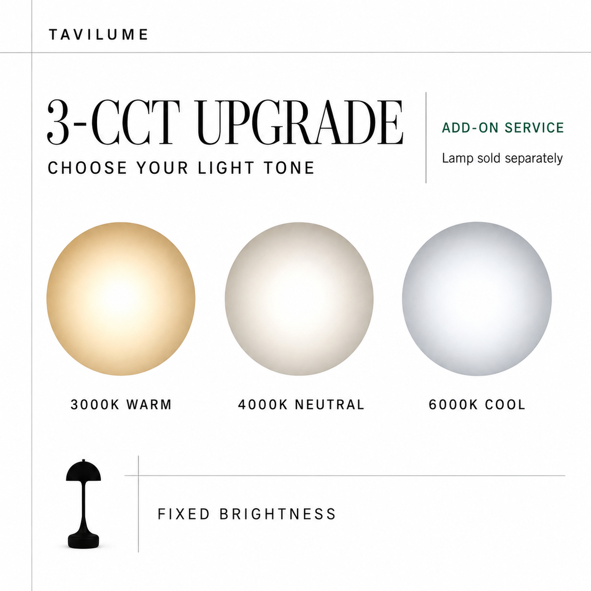 TaviLume 3-CCT table lamp upgrade with 3000K warm, 4000K neutral and 6000K cool light
