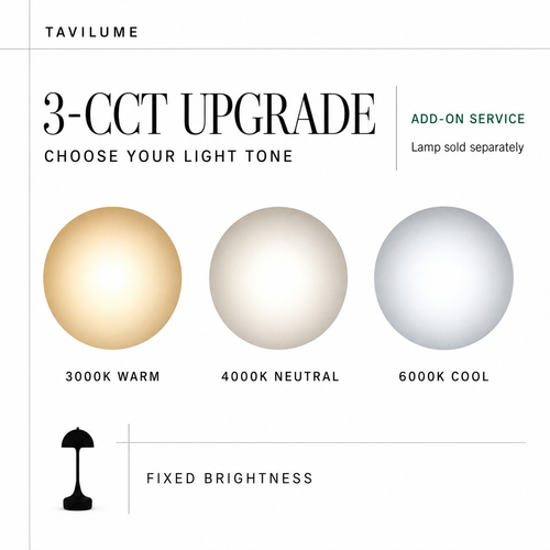 TaviLume 3-CCT table lamp upgrade with 3000K warm, 4000K neutral and 6000K cool light
