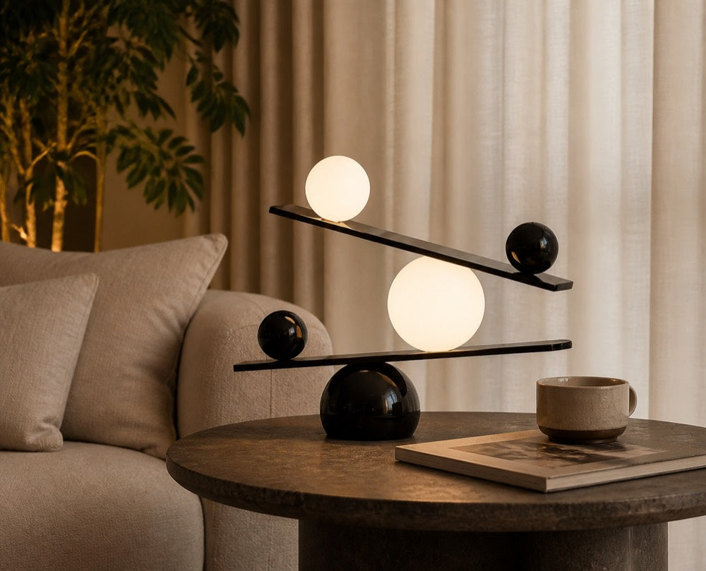 Balance Table Lamp product view 3, showing Marble, Glass and Black, Gold