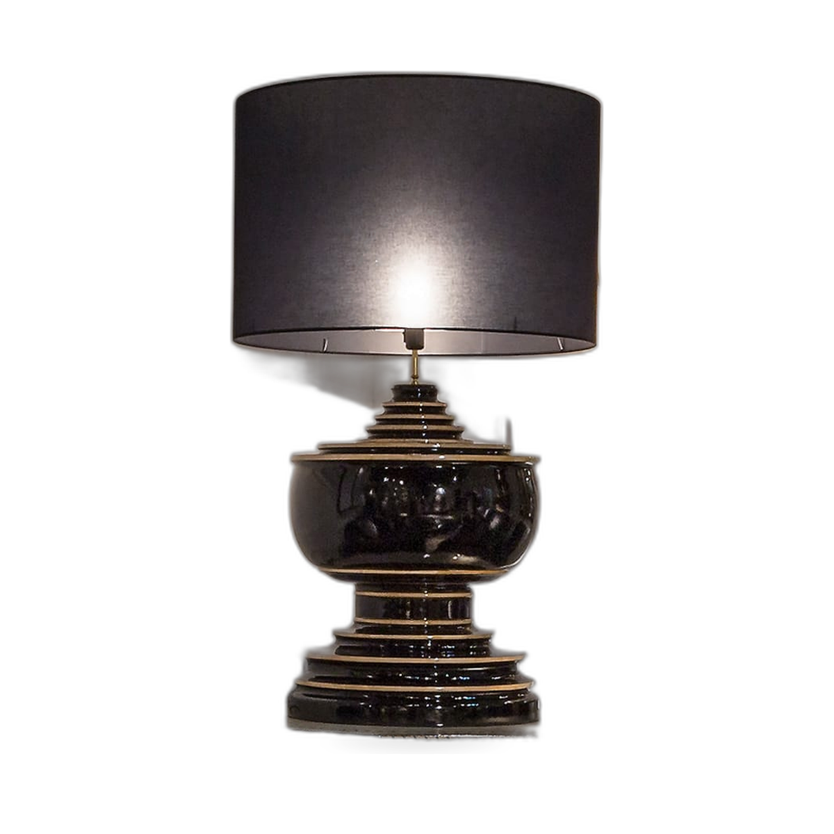 Large Black Lacquered Table Lamp by Tavilume — white background table lamp product image