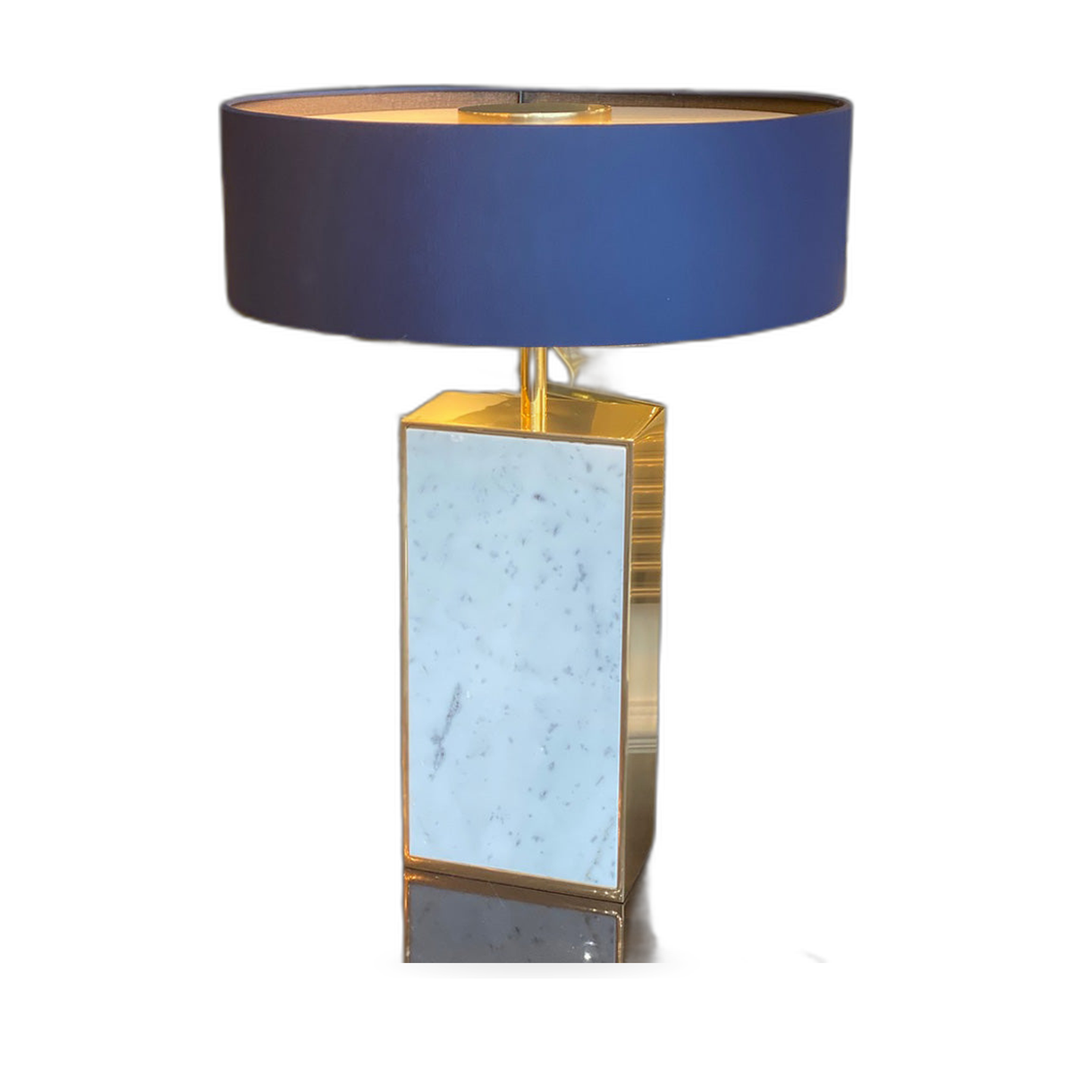 Contemporary Marble Designer Gold Table Lamp With Blue Shade by Tavilume — white background table lamp product image