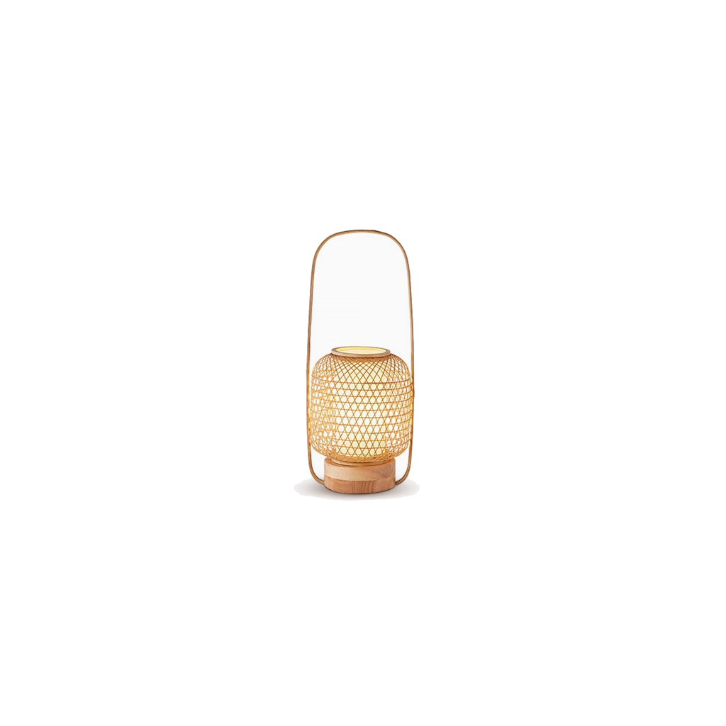 Rustic Woven Bamboo Table Lamp with Cylinder LED Light & USB Port by Tavilume — white background table lamp product image