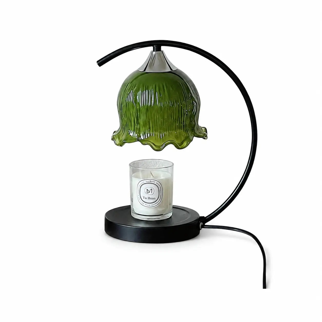 Tavilume green glass table lamp on a pure white background